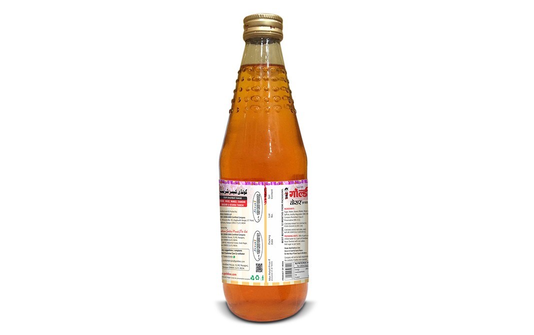 Goldiee Kesar Sharbat    Glass Bottle  700 millilitre